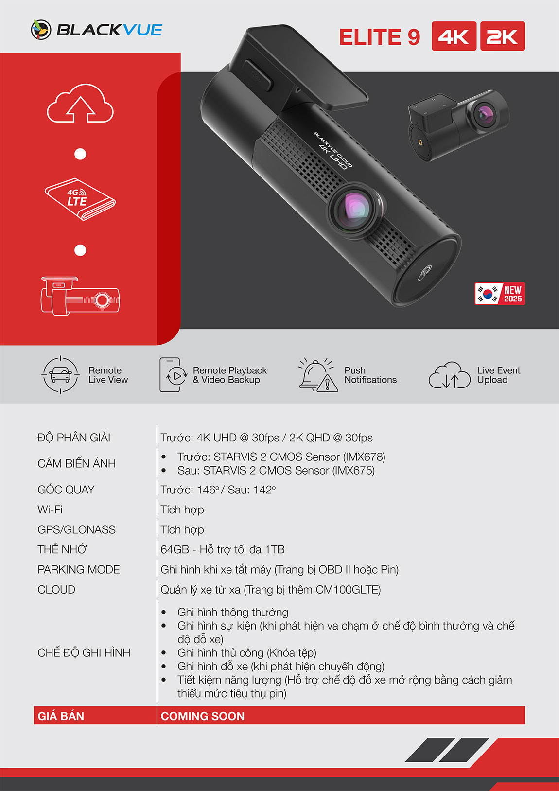 Thông số kỹ thuật camera hành trình BlackVue Elite 9